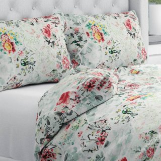 Bavlněné ložní povlečení Sandra SA-415 Květiny na mintovém hexagonu - Biante.cz