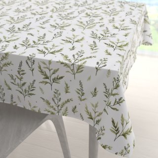 Bavlněný čtvercový ubrus Sandra SA-718 Zelené natě bylinek na bílém - Biante.cz