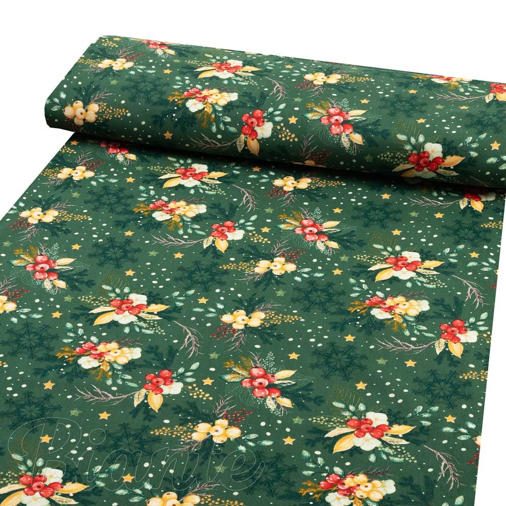 Bavlněná látka/plátno Sandra SA-713 Vánoční cesmíny na zeleném - šířka 160 cm - detail 1 - Biante.cz