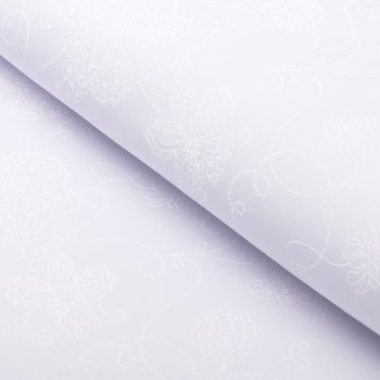 Teflonová látka na ubrusy TF-139 Květované ornamenty na studeném bílém - šířka 170 cm