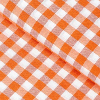 Dekorační látka Rebeka RE-005 Oranžovo-bílá kostka střední - šířka 140 cm
