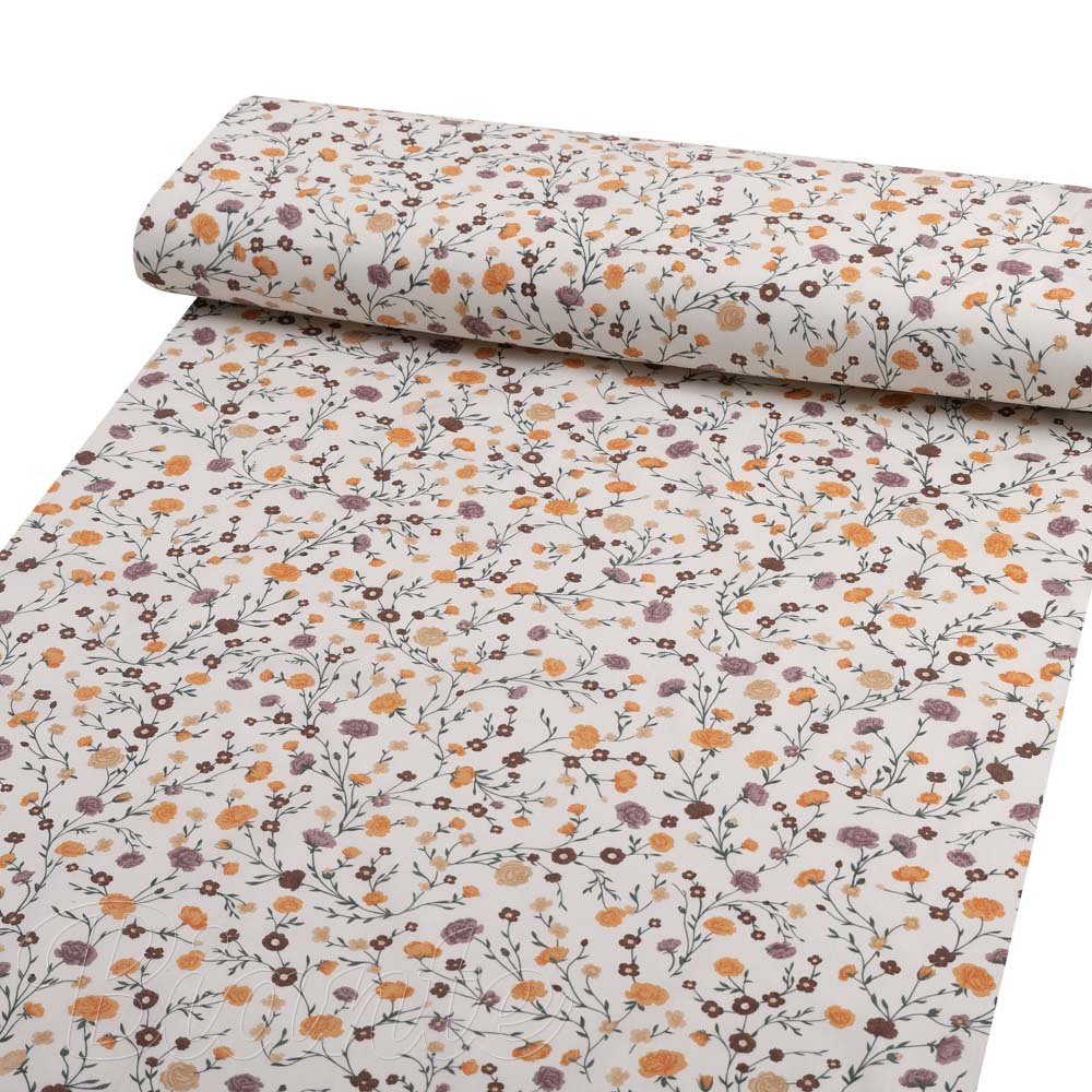 Bavlněná látka/plátno Sandra SA-720 Oranžovo-hnědo-béžové drobné květiny na smetanovém - šířka 160 cm - detail 1 - Biante.cz