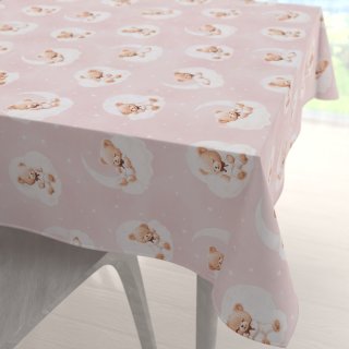 Dětský bavlněný čtvercový ubrus Sandra SA-743 Spící medvídci na obláčcích na světle růžovém - Biante.cz