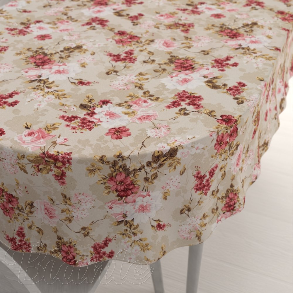 Dekorační oválný ubrus Leona LN-167 Plané růže na béžovém - Biante.cz