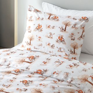 Dětské bavlněné ložní povlečení Sandra SA-696 Lišky na kolách - hnědé na bílém - detail 1 - Biante.cz Dětské bavlněné ložní povlečení Sandra SA-696 Lišky na kolách - hnědé na bílém - detail 1 - Biante.cz