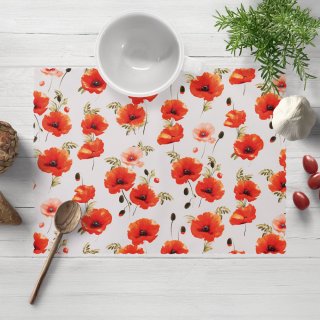 Teflonové prostírání na stůl TF-133 Červenooranžové vlčí máky na bílém - Biante.cz