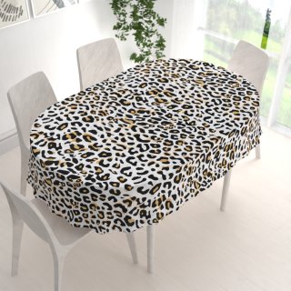 Bavlněný oválný ubrus Sandra SA-409 Leopardí vzor na bílém - detail 1 - Biante.cz Bavlněný oválný ubrus Sandra SA-409 Leopardí vzor na bílém - detail 1 - Biante.cz