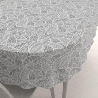 Dekorační oválný ubrus Leona LN-169 Bílé listy na šedém - Biante.cz Dekorační oválný ubrus Leona LN-169 Bílé listy na šedém - Biante.cz