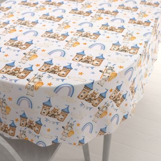 Dětský bavlněný oválný ubrus Sandra SA-666 Modro-hnědé hrady a rytíři na bílém - Biante.cz Dětský bavlněný oválný ubrus Sandra SA-666 Modro-hnědé hrady a rytíři na bílém - Biante.cz