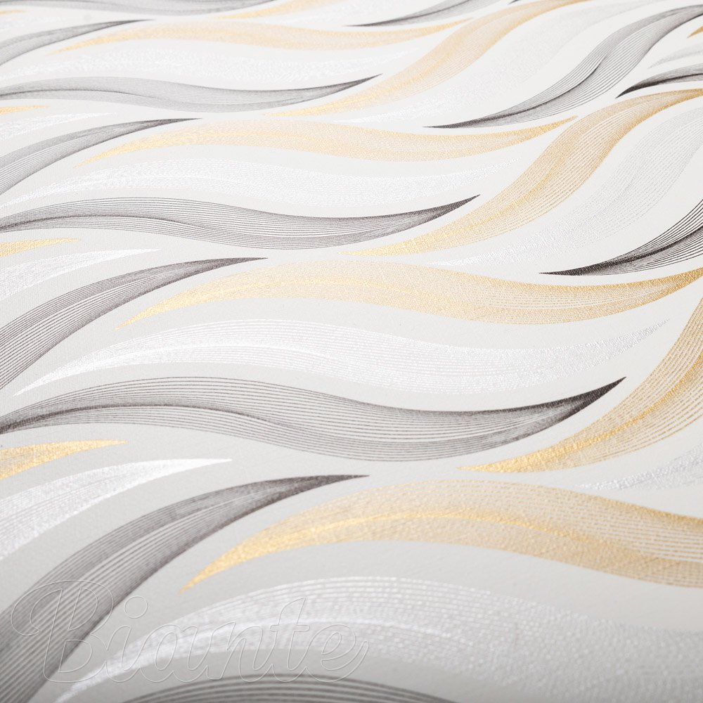 PVC obrus Zlato-strieborné designové vlnky na bielom PV-195 - metráž š. 140 cm - detail 5 - Biante.sk