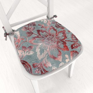 Zamatový oblý podsedák Tamara TMR-054 Abstraktné vínové kvety na sivozelenom - 39x37x3 cm - Biante.sk