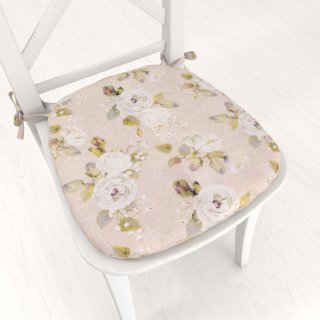 Oblý podsedák PML-059 Biele ruže s perokresbou na béžovom - 39x37x3 cm - Biante.sk