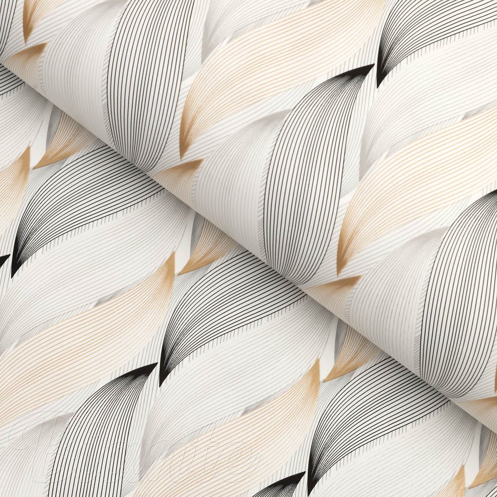 PVC obrus Zlato-strieborné designové vlnky na bielom PV-203 - metráž š. 140 cm - Biante.sk