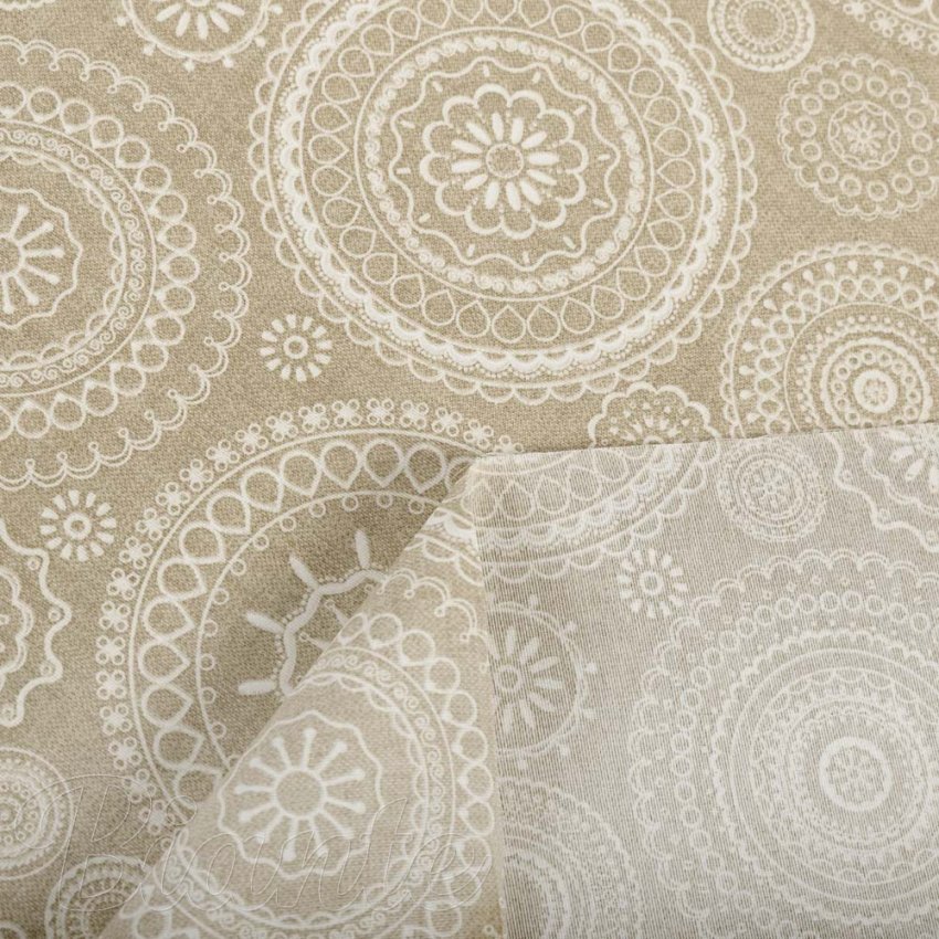 Dekorační látka Leona LN-170 Bílé mandaly na režném - šířka 140 cm a 280 cm - detail 3 - Biante.cz
