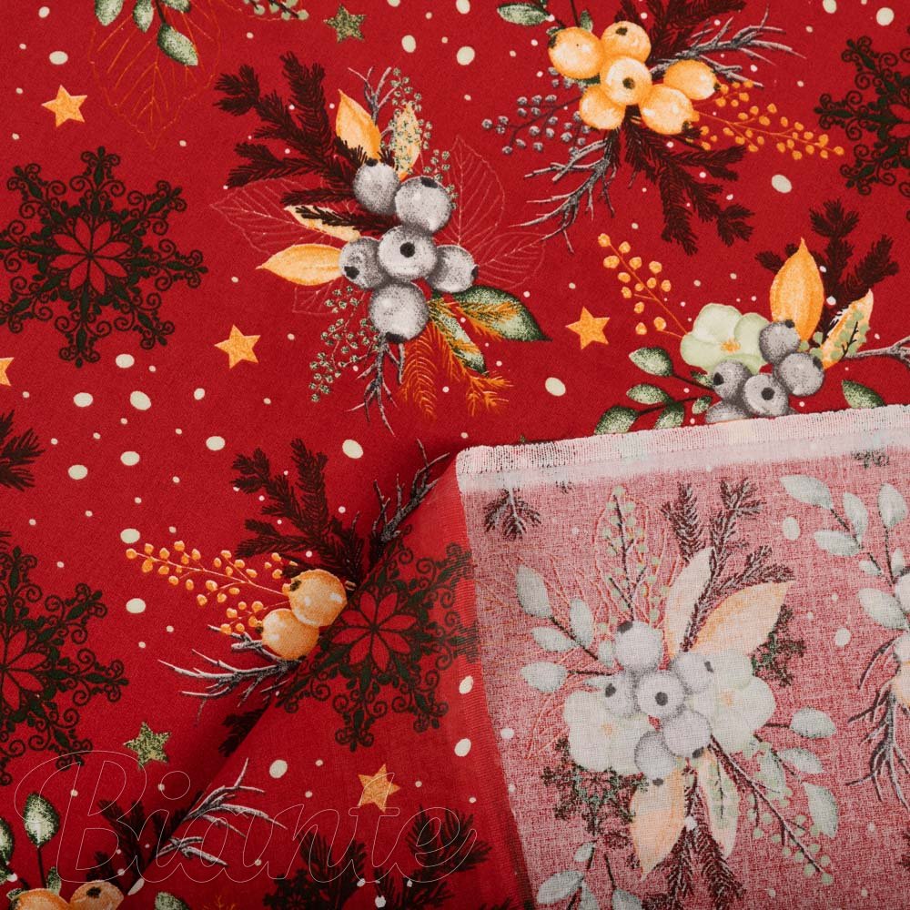 Bavlněná látka/plátno Sandra SA-714 Vánoční cesmíny na červeném - šířka 160 cm - detail 3 - Biante.cz