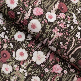 Bavlněná látka/plátno Sandra SA-740 Luční kvítí na temně hnědém - šířka 160 cm - Biante.cz