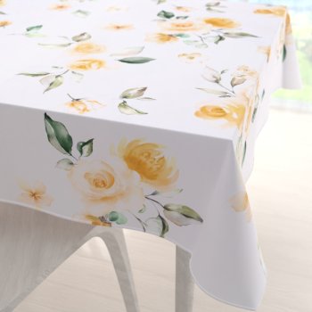 Teflonový čtvercový ubrus TF-043 Žluté růže na bílém - detail 1 - Biante.cz