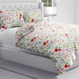 Bavlněné ložní povlečení Sandra SA-608 Červeno-fialové luční kvítí s motýlky a čmeláčky na bílém - detail 1 - Biante.cz Bavlněné ložní povlečení Sandra SA-608 Červeno-fialové luční kvítí s motýlky a čmeláčky na bílém - detail 1 - Biante.cz