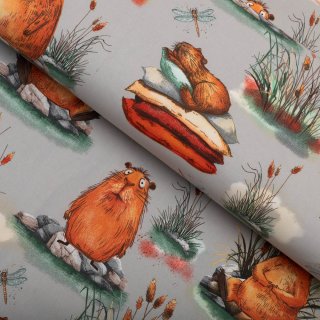 Detská bavlnená látka/plátno Sandra SA-711 Kapybary na sivom - šírka 160 cm - Biante.sk Detská bavlnená látka/plátno Sandra SA-711 Kapybary na sivom - šírka 160 cm - Biante.sk