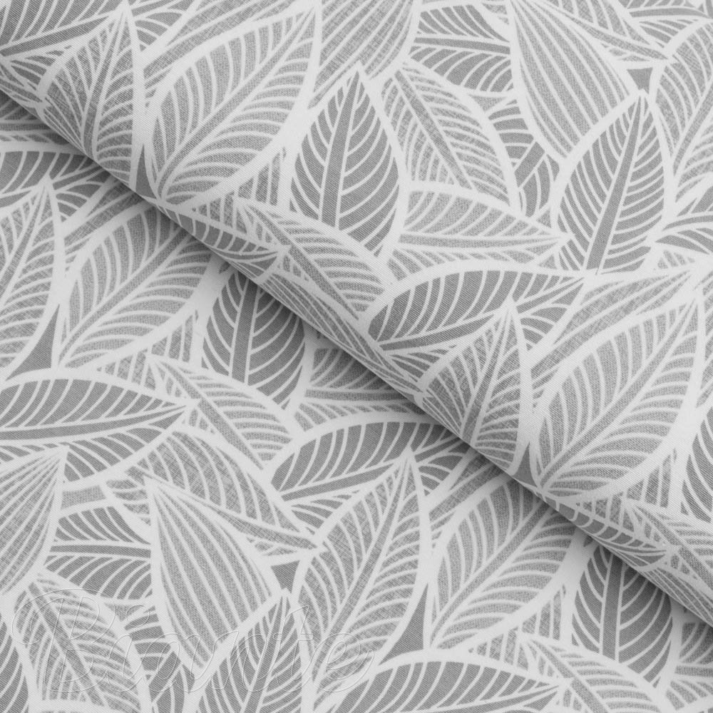 Dekorační látka Leona LN-169 Bílé listy na šedém - šířka 140 cm a 280 cm - Biante.cz