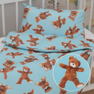 Dětské bavlněné povlečení do postýlky Sandra SA-724 Plyšoví medvídci na modrém - Biante.cz