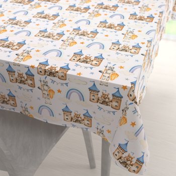 Dětský bavlněný obdélníkový ubrus Sandra SA-666 Modro-hnědé hrady a rytíři na bílém - Biante.cz Dětský bavlněný obdélníkový ubrus Sandra SA-666 Modro-hnědé hrady a rytíři na bílém - Biante.cz