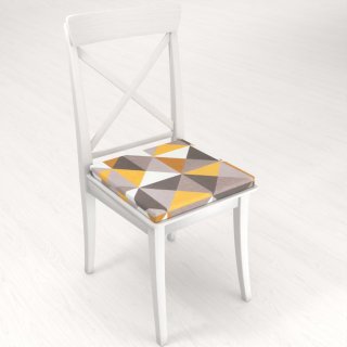 Zamatový štvorcový podsedák Tamara TMR-020 Žlto-sivobéžové trojuholníky - 38x38x3 cm - detail 1 - Biante.sk