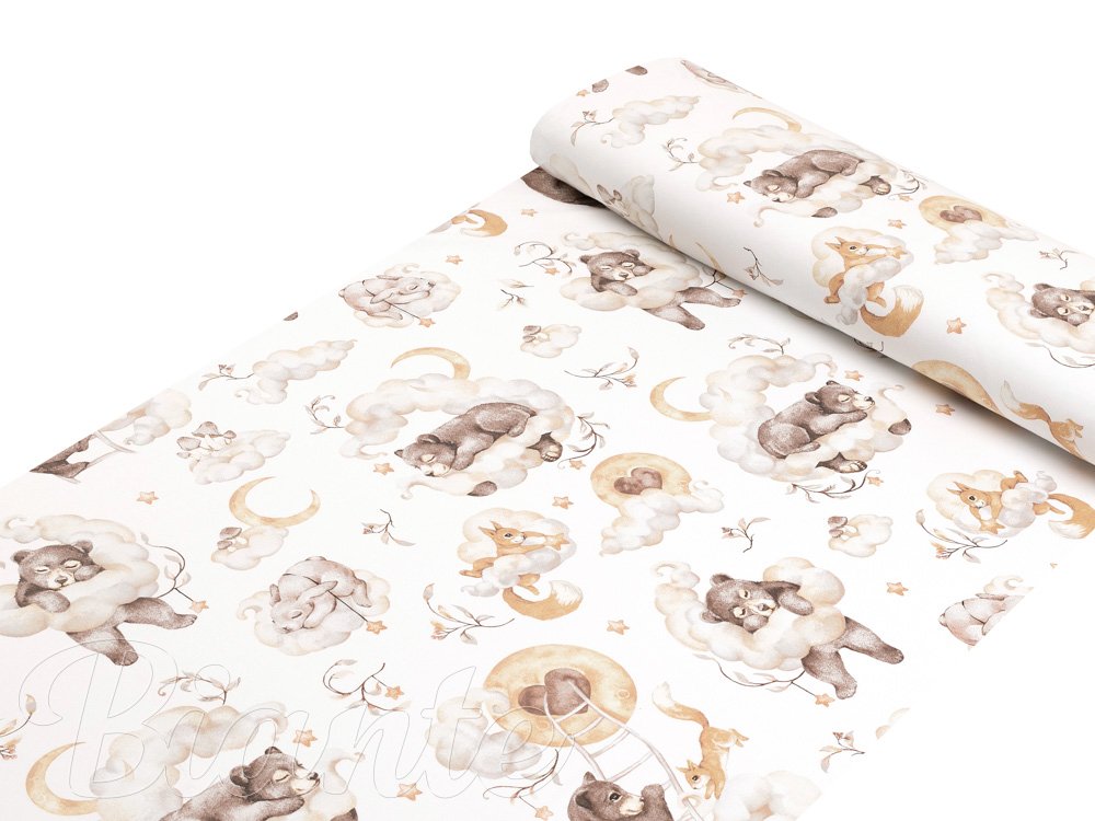 Dětská bavlněná látka/plátno Sandra SA-456 Medvídci zajíčci a veverky v oblacích na bílém - šířka 160 cm - detail 1 - Biante.cz