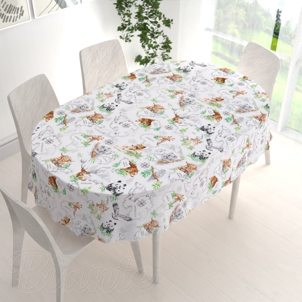 Bavlněný oválný ubrus Sandra SA-546 Zvířata světa na bílém - detail 1 - Biante.cz