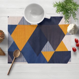 Bavlnené prestieranie na stôl Sandra SA-390 Modro-béžovo-oranžové trojuholníky - Biante.sk