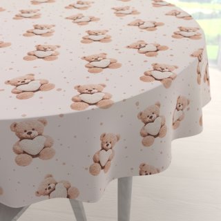 Dětský bavlněný kulatý ubrus Sandra SA-721 Medvídci se srdíčky na pudrově růžovém - Biante.cz