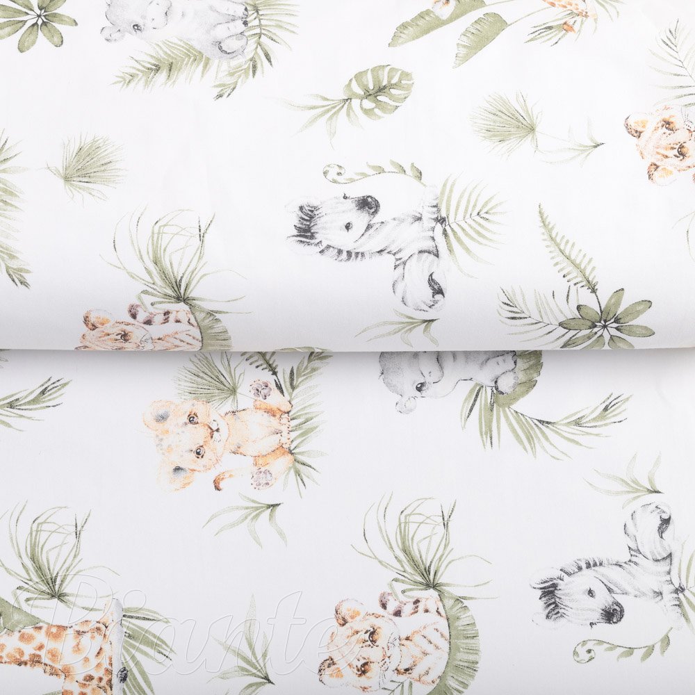 Dětská bavlněná látka/plátno Sandra SA-475 Zvířátka v Safari na bílém - šířka 160 cm - 2.JAKOST