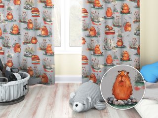 Detský bavlnený záves Sandra SA-711 Kapybary na sivom - Biante.sk Detský bavlnený záves Sandra SA-711 Kapybary na sivom - Biante.sk