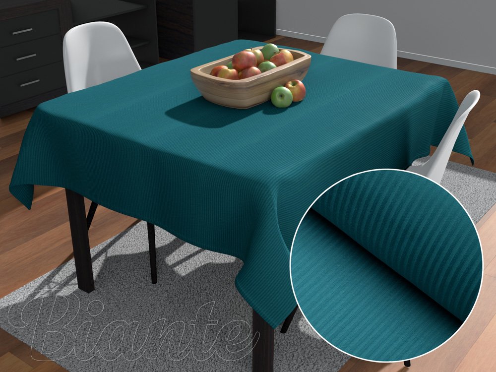 Damaškový štvorcový obrus Atlas Grádl DM-014 Sýto petrolejový - tenké pásiky 3 mm - Biante.sk