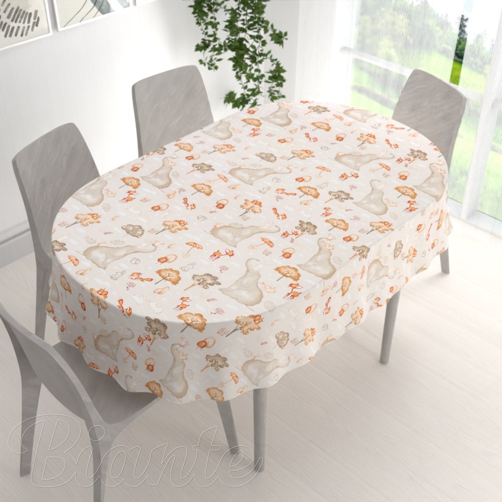 Dětský bavlněný oválný ubrus Sandra SA-692 Slon a jeho kamarádi na světle šedobéžovém - detail 1 - Biante.cz