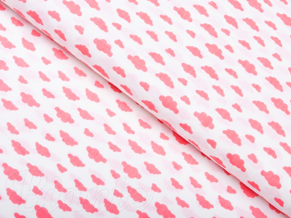 Dětská bavlněná látka/plátno Sandra SA-128 Korálové obláčky na bílém - šířka 160 cm - Biante.cz