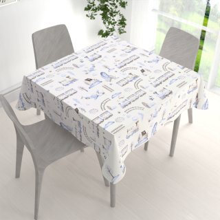 Dětský bavlněný čtvercový ubrus Sandra SA-690 Modré vláčky s letadýlky na bílém - detail 1 - Biante.cz Dětský bavlněný čtvercový ubrus Sandra SA-690 Modré vláčky s letadýlky na bílém - detail 1 - Biante.cz