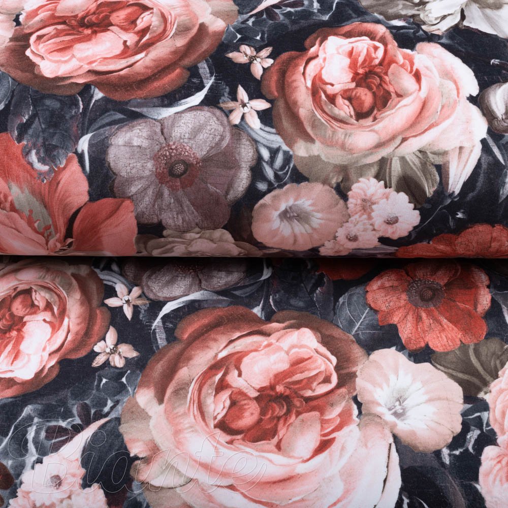 Sametová látka Tamara TMR-018 Červené květy - šířka 150 cm - detail 3 - Biante.cz