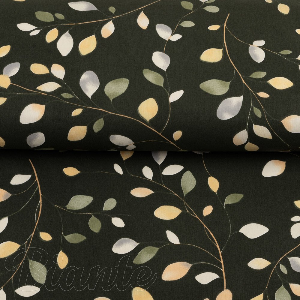 Bavlněná látka/plátno Sandra SA-722 Větvičky s lístky na tmavě zeleném - šířka 160 cm - detail 2 - Biante.cz