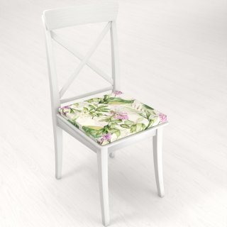 Zamatový štvorcový podsedák Tamara TMR-035 Fialové zvončeky s listami na bielom - 38x38x3 cm - detail 1 - Biante.sk