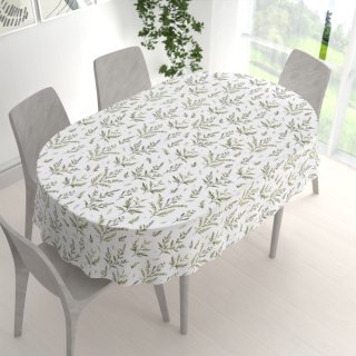 Bavlněný oválný ubrus Sandra SA-718 Zelené natě bylinek na bílém - detail 1 - Biante.cz