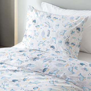 Dětské bavlněné ložní povlečení Sandra SA-442 Mořský svět modrý na bílém - detail 1 - Biante.cz