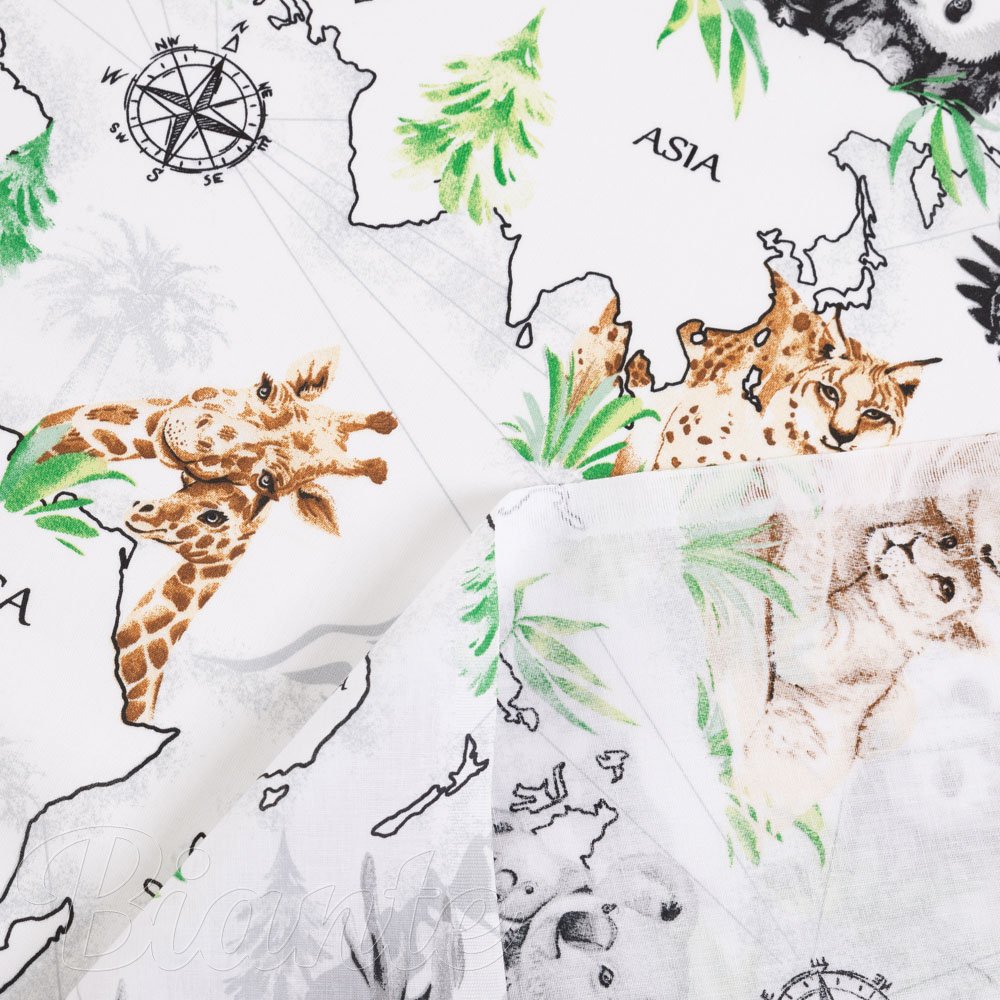 Bavlněná látka/plátno Sandra SA-546 Zvířata světa na bílém - šířka 160 cm - detail 4 - Biante.cz
