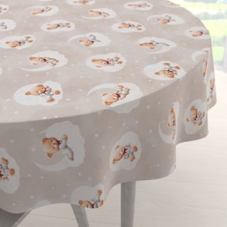 Dětský bavlněný kulatý ubrus Sandra SA-744 Spící medvídci na obláčcích na šedobéžovém - Biante.cz