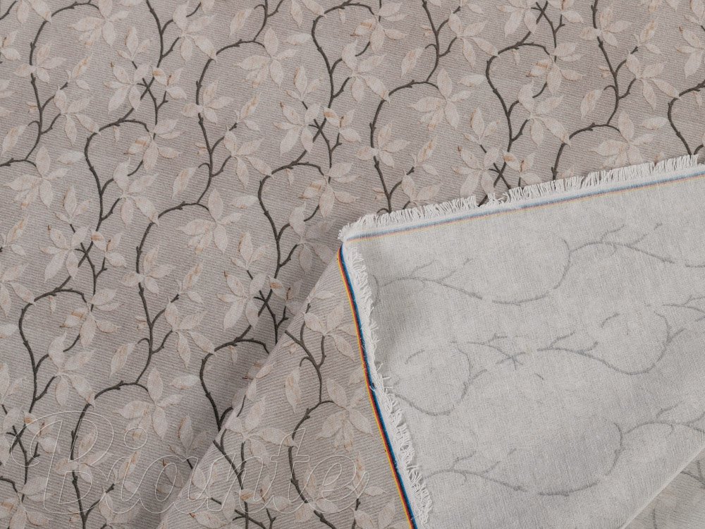 Dekorační látka PML-086 Pnoucí větvičky na hnědošedém - šířka 150 cm - detail 3 - Biante.cz
