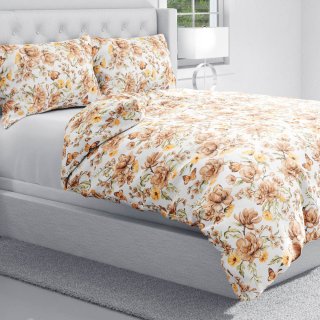 Bavlněné ložní povlečení Sandra SA-458 Hnědé květy magnolie s motýlky na bílém - detail 1 - Biante.cz Bavlněné ložní povlečení Sandra SA-458 Hnědé květy magnolie s motýlky na bílém - detail 1 - Biante.cz