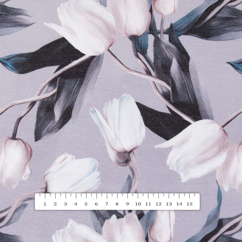 Dekoračná látka PML-034 Biele tulipány na sivom - šírka 150 cm - detail 4 - Biante.sk