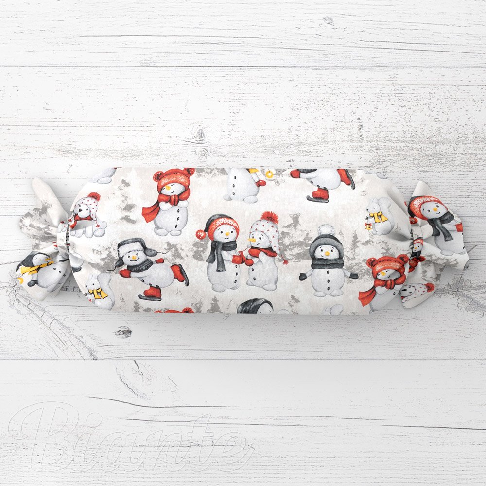 Polštář válec bonbon Sandra SA-661 Sněhuláci na světle šedém - Biante.cz