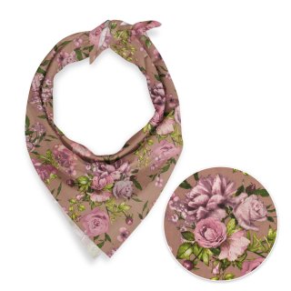Bavlněný šátek Sandra SA-554 Růže a hortenzie na hnědém - Biante.cz