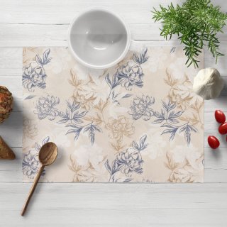 Dekorační prostírání na stůl PML-058 Květinová perokresba na světle béžovém - Biante.cz